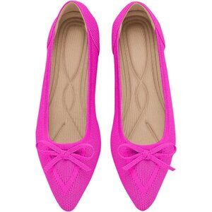 Women Slingback Pointed Toe Pink Flats Bow Comfortable Dressy Party Work Shoes